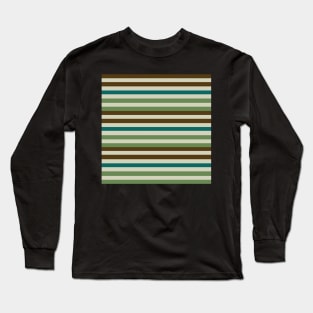 A chic neutral nature aesthetic horizontal striped pattern in green brown tan teal stripes.. Long Sleeve T-Shirt